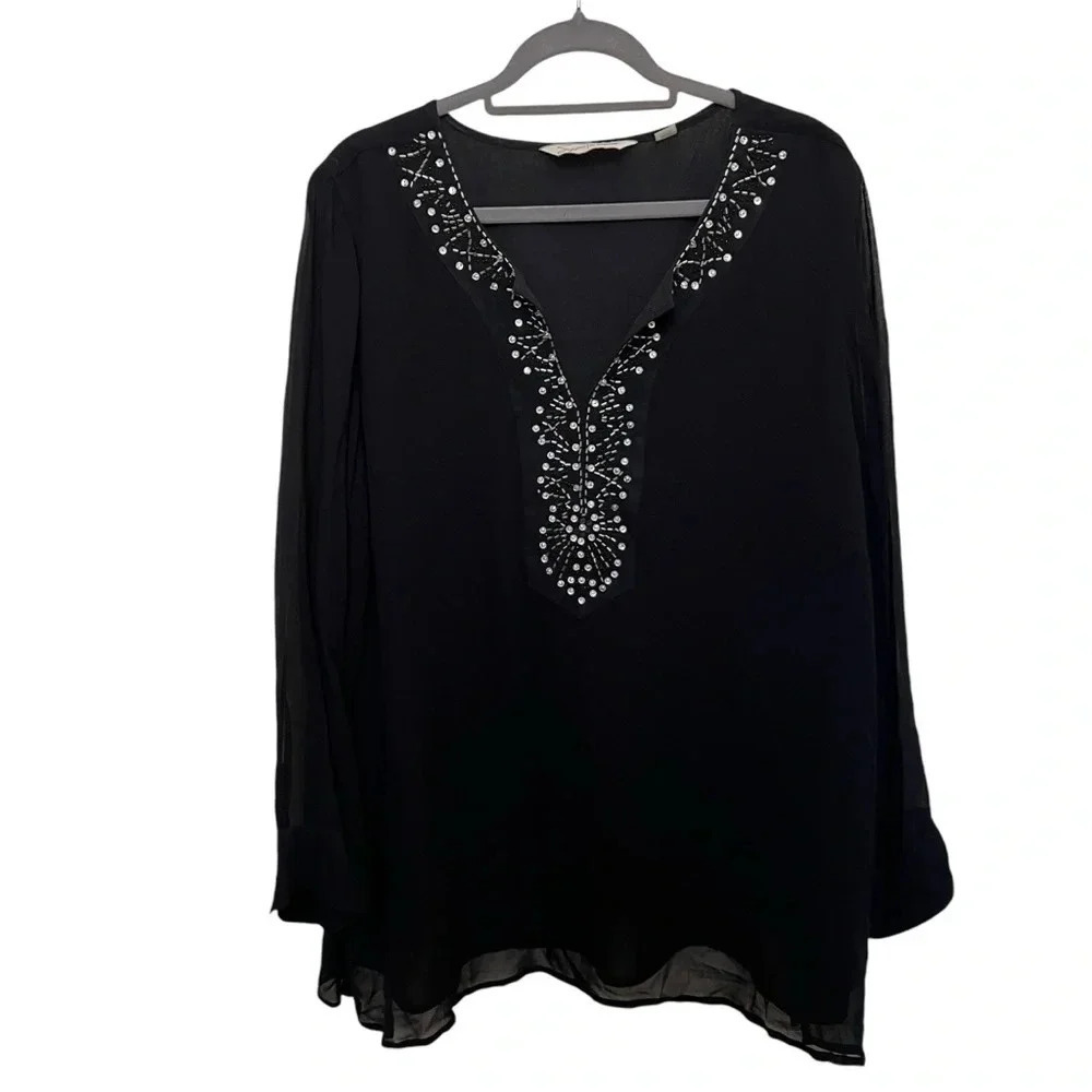 Avenue Chiffon Georgette Blouse with Beading‎ Black Size 26/28